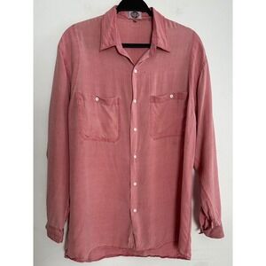 Vintage Silks Med Salmon Pink Silk Button Down Long Sleeve 90s Grunge Relaxed